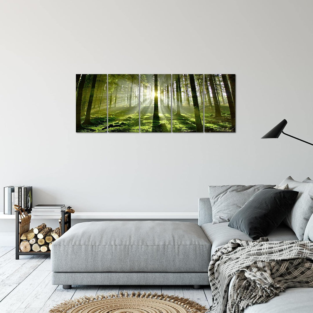 Runa Art Bild Wald Landschaft Wandbilder auf Vlies Leinwand 5 Teilig Wanddekoration Schlafzimmer Woh