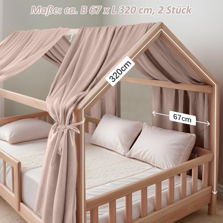 Hausbett Himmel Deko Set, Betthimmel Hausbett aus Musselin - 2 Betthimmel & 1 Wimpelkette, für Junge