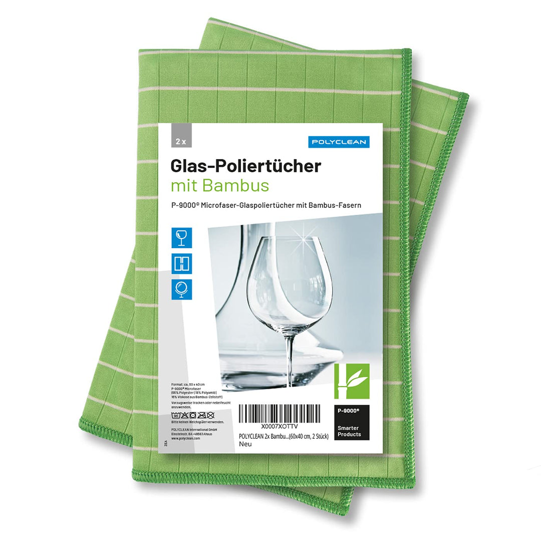 POLYCLEAN 2X Glasreinigungstuch – Microfasertuch mit Bambusfasern – Fenstertuch für Glas und Scheibe