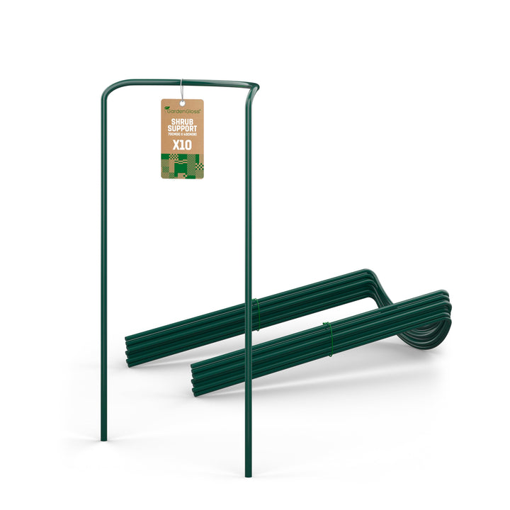 GardenGloss® Strauchstützen aus beschichtetem Stahl (10 Stück) - Staudenhalter halbrund 70cm x 40cm