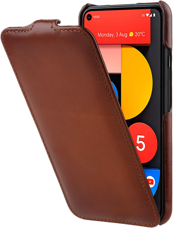 STILGUT UltraSlim kompatibel mit Google Pixel 5 Hülle – Pixel 5 Flip Case aus Leder, Klapphülle, Han