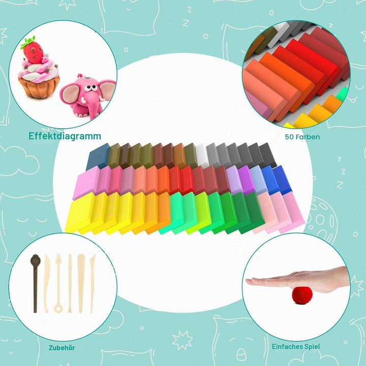 Polymer-Ton 50 Farben 1,25 kg/2,75 LB ungiftig Ofen-Back-Tonblöcke Set Modelliermasse DIY Bastelsets