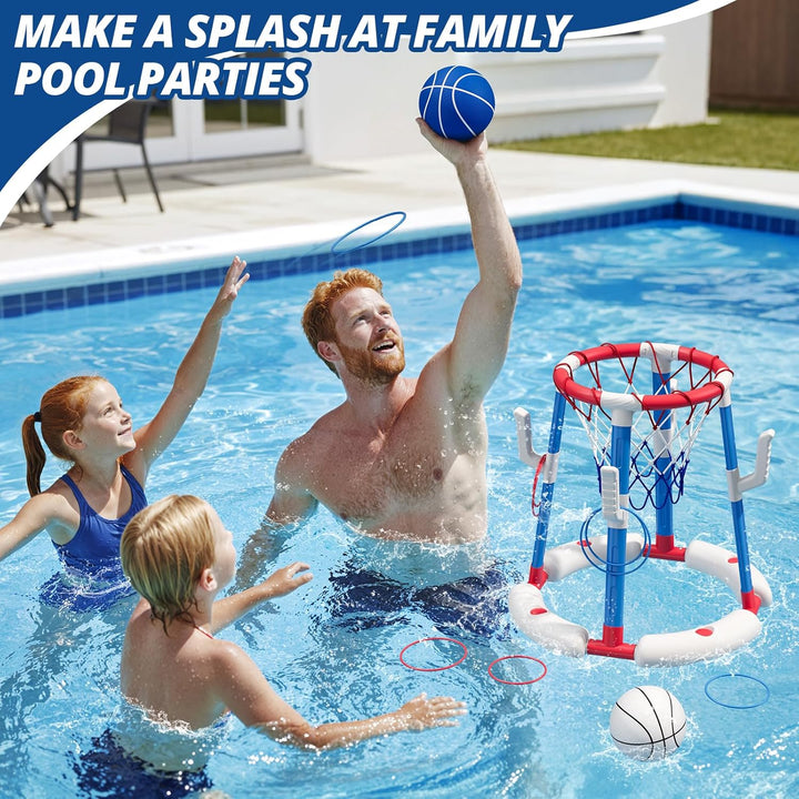 Pool Basketballkorb für Kinder, Wasserspielzeug Pool Basketball mit Backboard, 4 Bällen, 8 Ringen, P