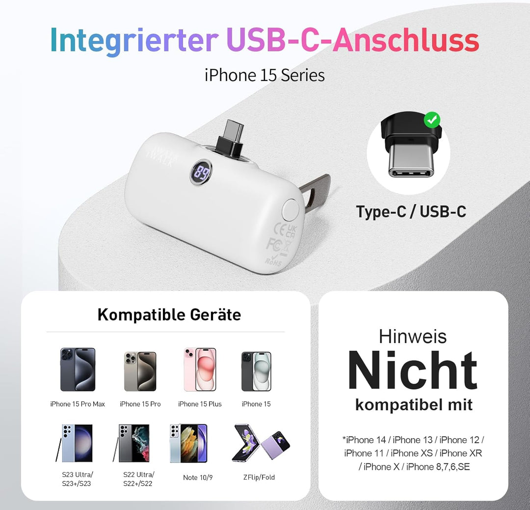 iWALK Powerbank USB-C 5000mAh, 20W Schnellladung Tragbares Power Bank mit Ständer, Klein Externer Ak