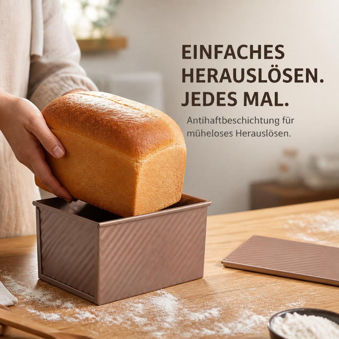 2er Set Brotbackform Rechteckig Edelstahl mit Deckel 19/21cm | Toastbrot Backform mit Zubehör, Roség