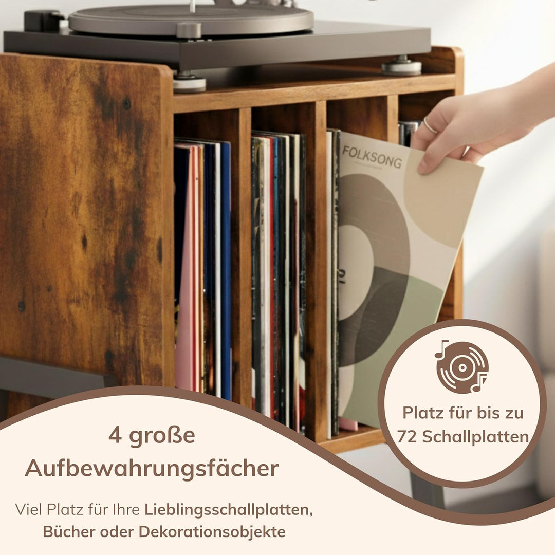 ACAZA Vinylmöbel Plattenspielertisch – Ständer für Plattenspieler und Schallplatten mit 4 Fächern –