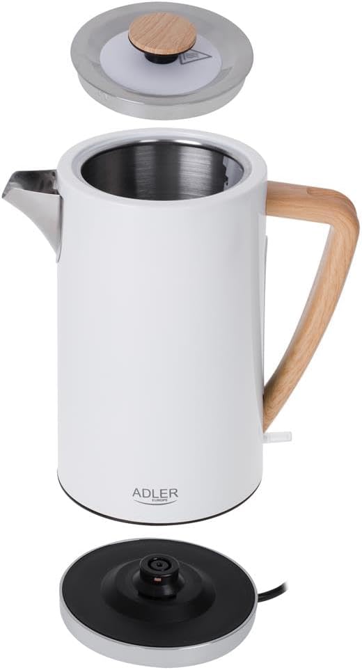 ADLER-Metallkessel 1,5 l, Sicherheitskontrollsystem, 2200 W Leistung, weiss