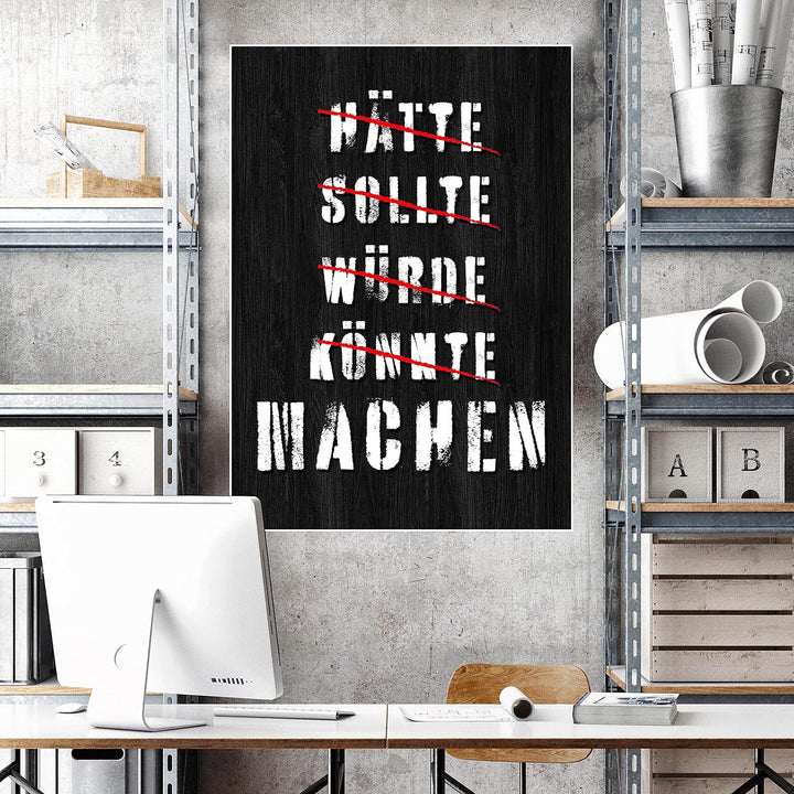 wandmotiv24 Poster als Wanddeko, Grösse Din A1, Hätte sollte würde, Holz, Moderne Wanddeko, Wandbild