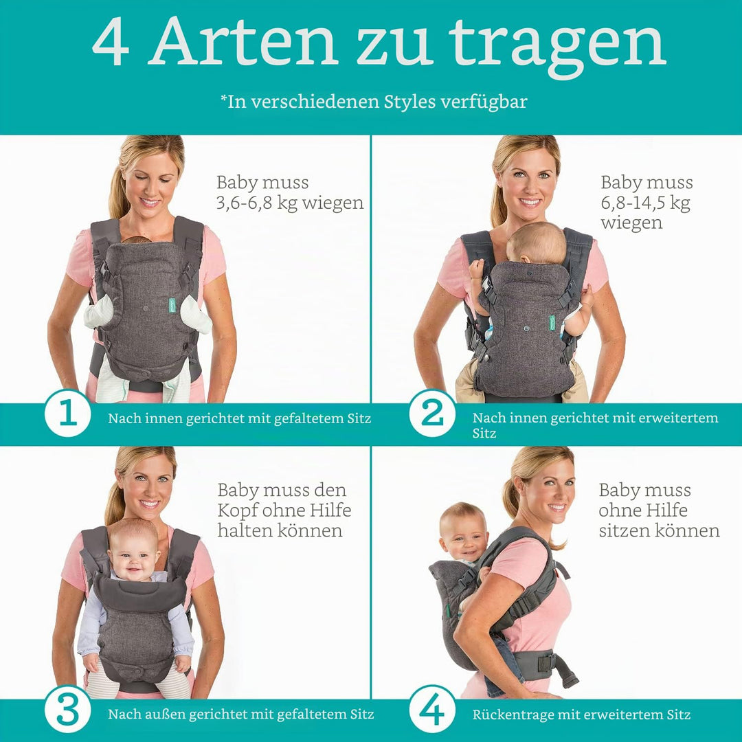 Infantino Flip Advanced 4-in-1 Babytrage – Ergonomische Babytrage mit 4 Tragepositionen – Für Säugli