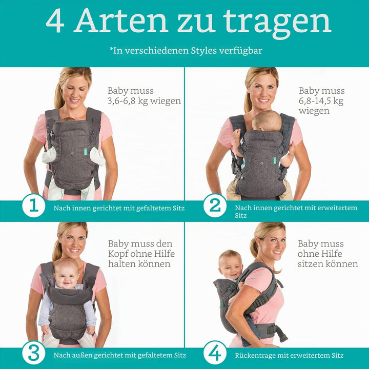 Infantino Flip Advanced 4-in-1 Babytrage – Ergonomische Babytrage mit 4 Tragepositionen – Für Säugli