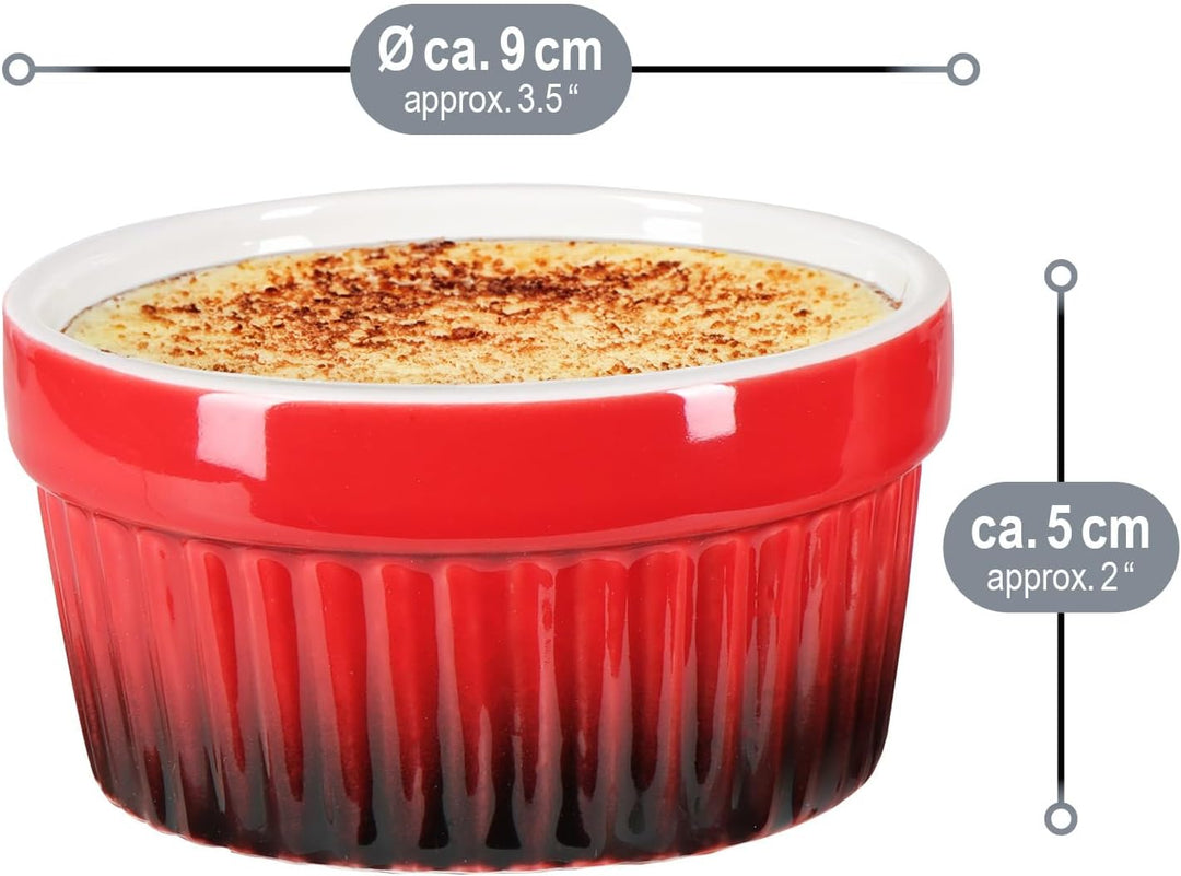 com-four® 6x Ragout Fin Schale - Ofenfeste Förmchen in rot - Creme Brulee Schälchen - Dessertschale