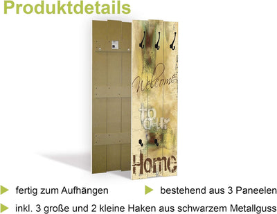 ARTLAND Wandgarderobe Holz mit 5 Haken 45x140 cm Design Garderobe mit Motiv Orchideen Blumen Abstrak