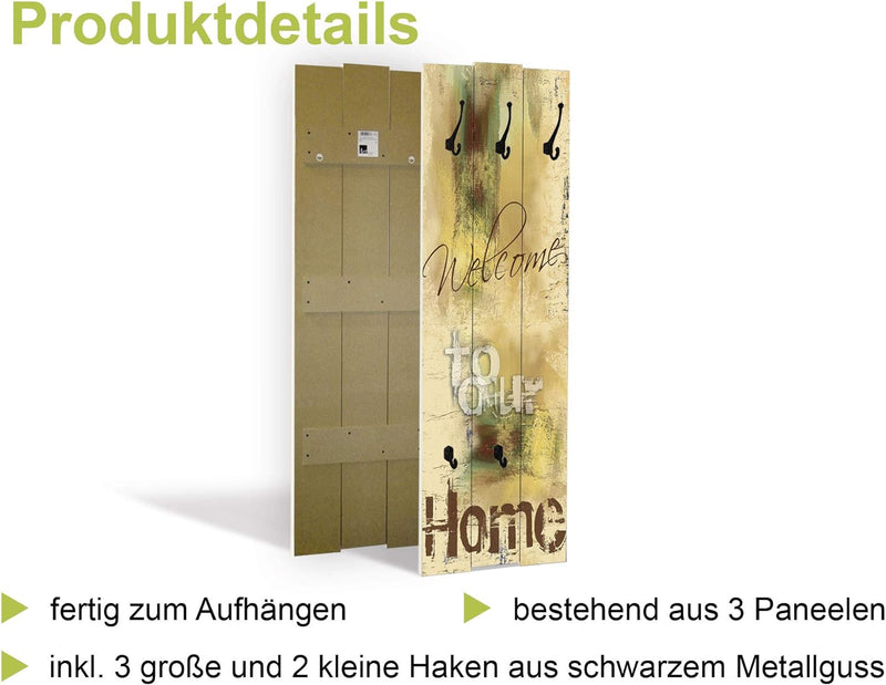 ARTLAND Wandgarderobe Holz mit 5 Haken 45x140 cm Design Garderobe mit Motiv Orchideen Blumen Abstrak