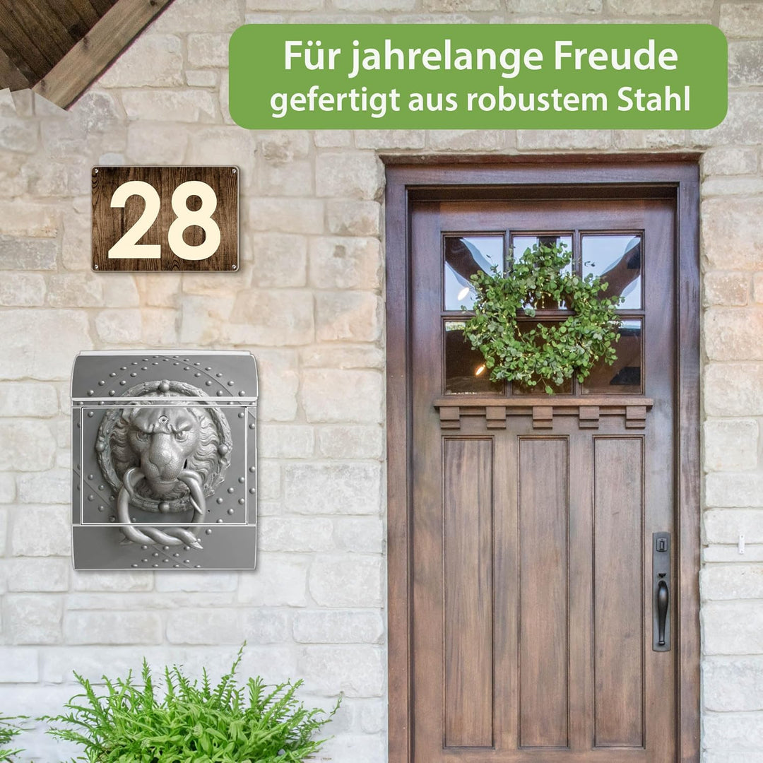banjado® Design Briefkasten mit Motiv Eisentor 39x47x14cm &amp; 2 Schlüssel - Briefkasten Stahl weiss mi