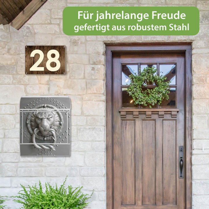 banjado® Design Briefkasten mit Motiv Eisentor 39x47x14cm &amp; 2 Schlüssel - Briefkasten Stahl weiss mi