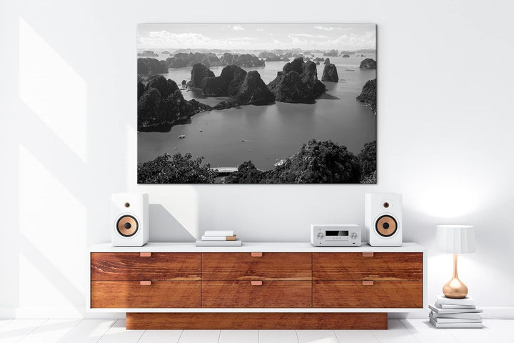deyoli Ha Lang Meer in Vietnam Format: 80x60 Effekt: Schwarz&amp;Weiss als Leinwandbild, Motiv fertig ge