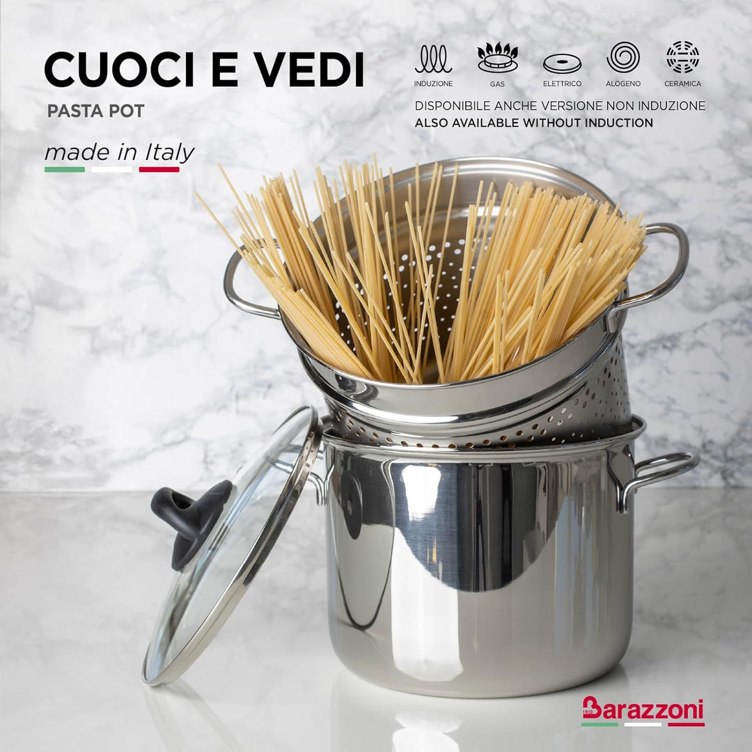 Barazzoni 419048022 Pasta-Topf, Kochen und Zusehen, Spaghetti-Topf, Deckel mit Korb, Made in Italy,