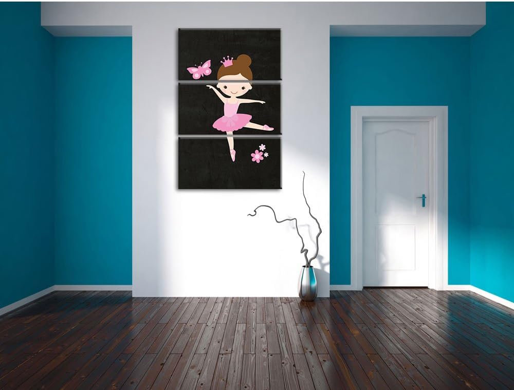 Pixxprint Ballerina mit Schmetterling und Blumen schwarz 3-Teiler Leinwandbild 120x80 Bild auf Leinw