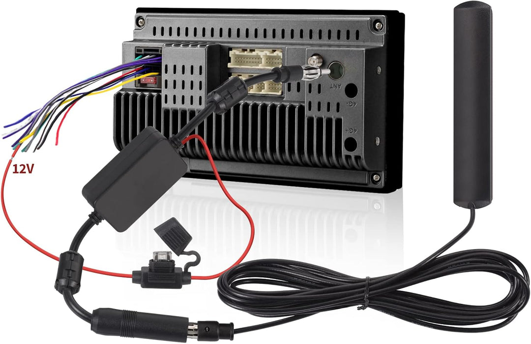 Bingfu Autoradio Antenne FM AM Auto Antenne mit Signalverstärker, 12-V-Netzteil, DIN-Stecker, Adapte