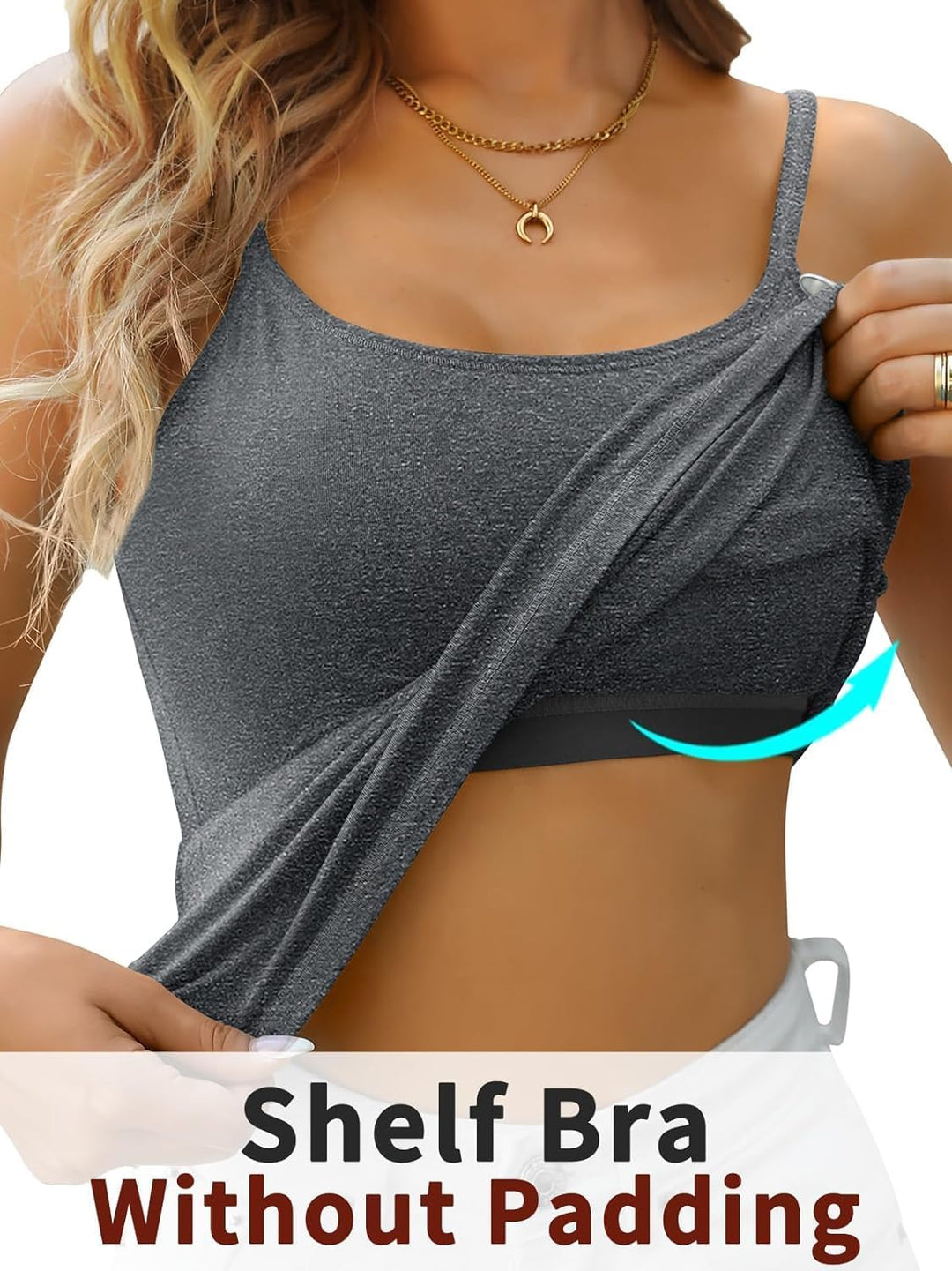 Attraco 2er Pack Damen Baumwolle Tank Top mit Regal BH Unterhemd Verstellbarer breiter Riemen Camiso
