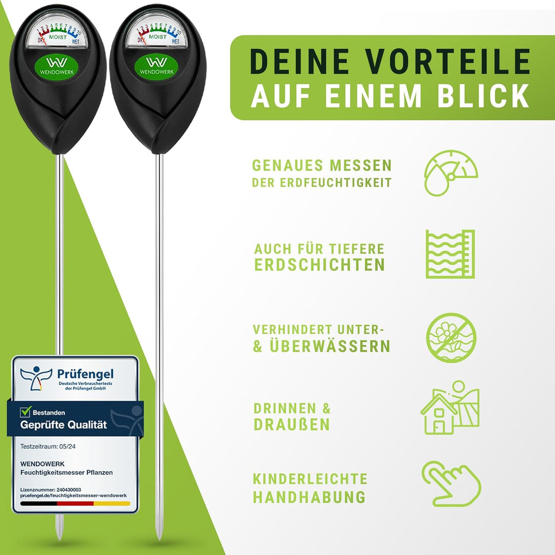 2 Stück Extra Langer Boden Feuchtigkeitsmesser für Pflanzen 40CM [Schwarz/Schwarz] - Ohne Batterien