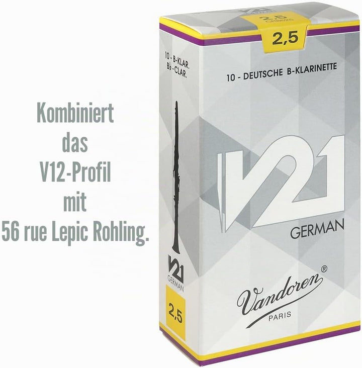 Vandoren CR8625 V21 German Klarinetten Blätter, 10 Einheiten, Stärke 2,5 Strength : 2.5, Strength :