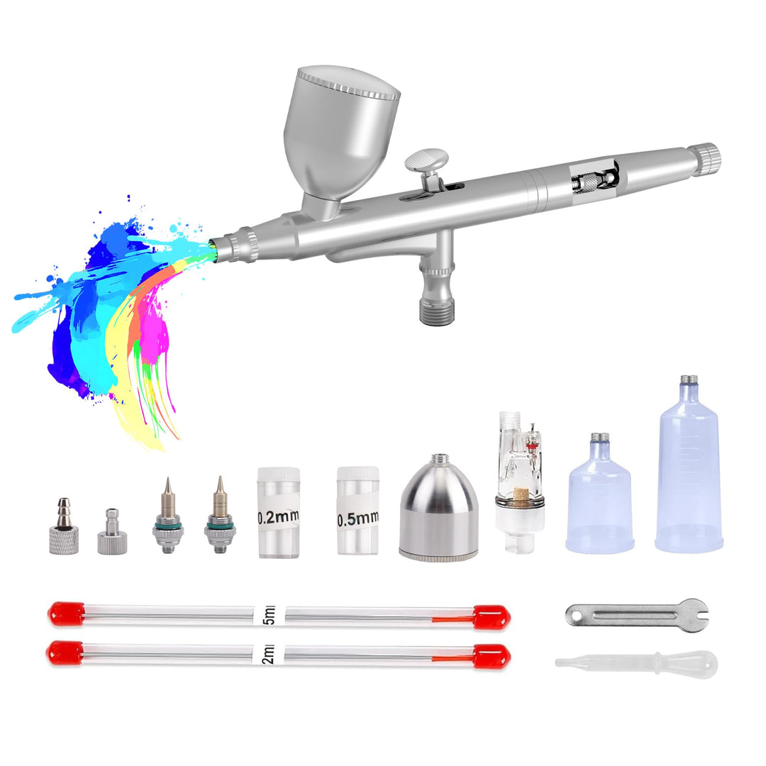 Gocheer Airbrush Set AG131 – mit 3 Düsensätzen (Nadeln 0,2/0,3/0,5 mm, Farbbehälter mit 40/20/9 ml F