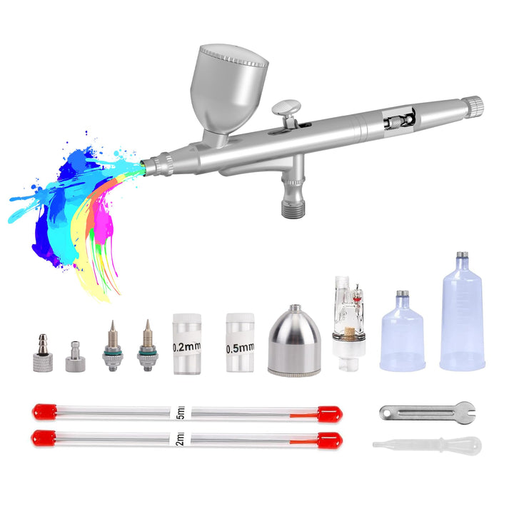 Gocheer Airbrush Set AG131 – mit 3 Düsensätzen (Nadeln 0,2/0,3/0,5 mm, Farbbehälter mit 40/20/9 ml F