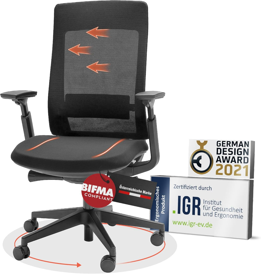 Yaasa Chair Essential Bürostuhl Ergonomisch, Schreibtischstuhl für gesunde Körperhaltung, Lordosenst