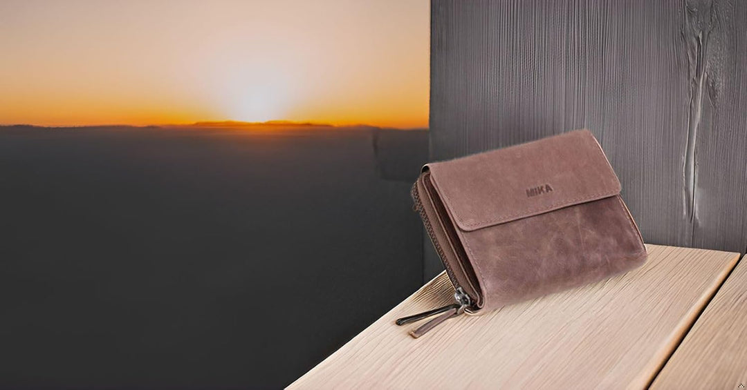 MIKA 42170 - Damengeldbörse aus Echt Leder, Portemonnaie im Hochformat, Geldbeutel mit 9 Kartenfäche