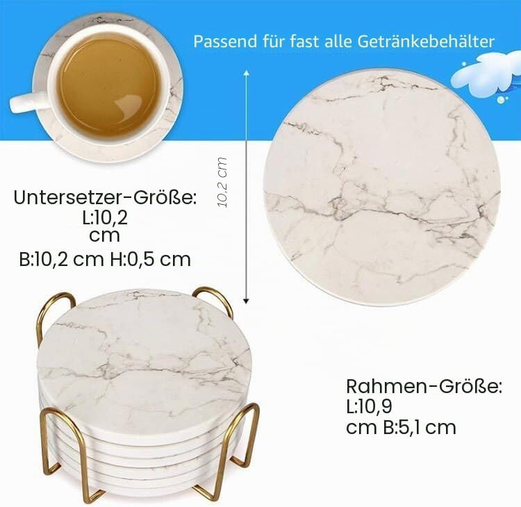 6 Stück Marmor Untersetzer Gläser mit Halter Keramik Getränkeuntersetzer Glas Untersetzer-Set Tischu
