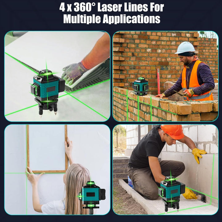 16 Linien Grüne Laser Wasserwaage mit Stativ 1,2M, 2 x 4800mAh Akkus & Ladegerät, 4D 360° Kreuzlinie