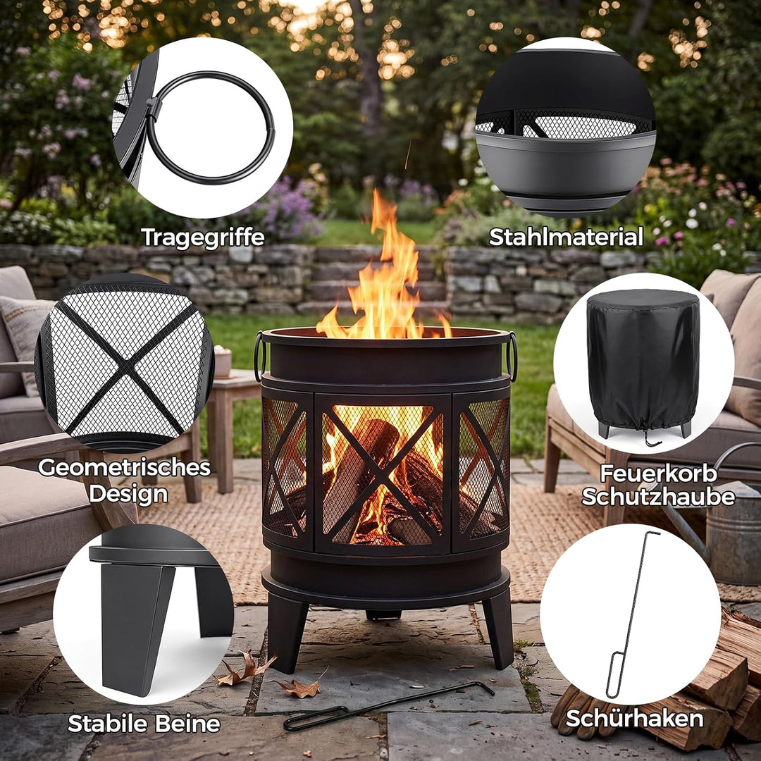 SMOOL Runde Feuerschale, multifunktionale Garten Feuerstelle Stahl Outdoor Schwarz, Schwarz