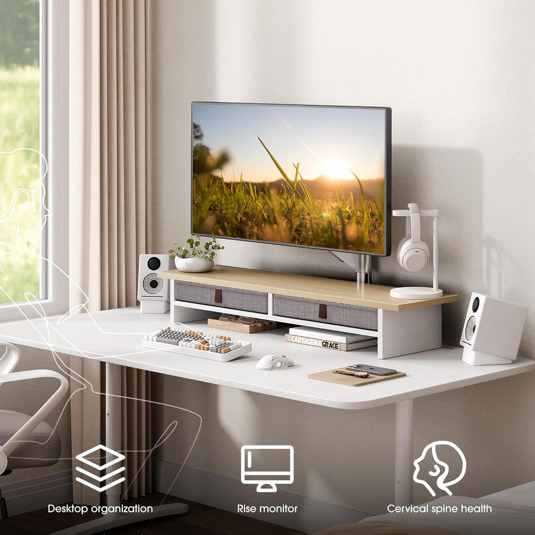 Fenge Dual Monitorständer Riser 2 Etagen Computer Monitor Ständer mit Schublade für PC Laptop Drucke