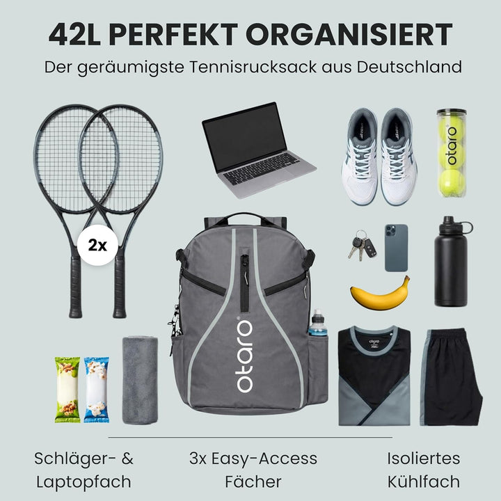 Otaro Tennisrucksack mit Schuhfach (Für 2 Tennisschläger) Inkl. Separierten Schuhfach & Schlägerschu