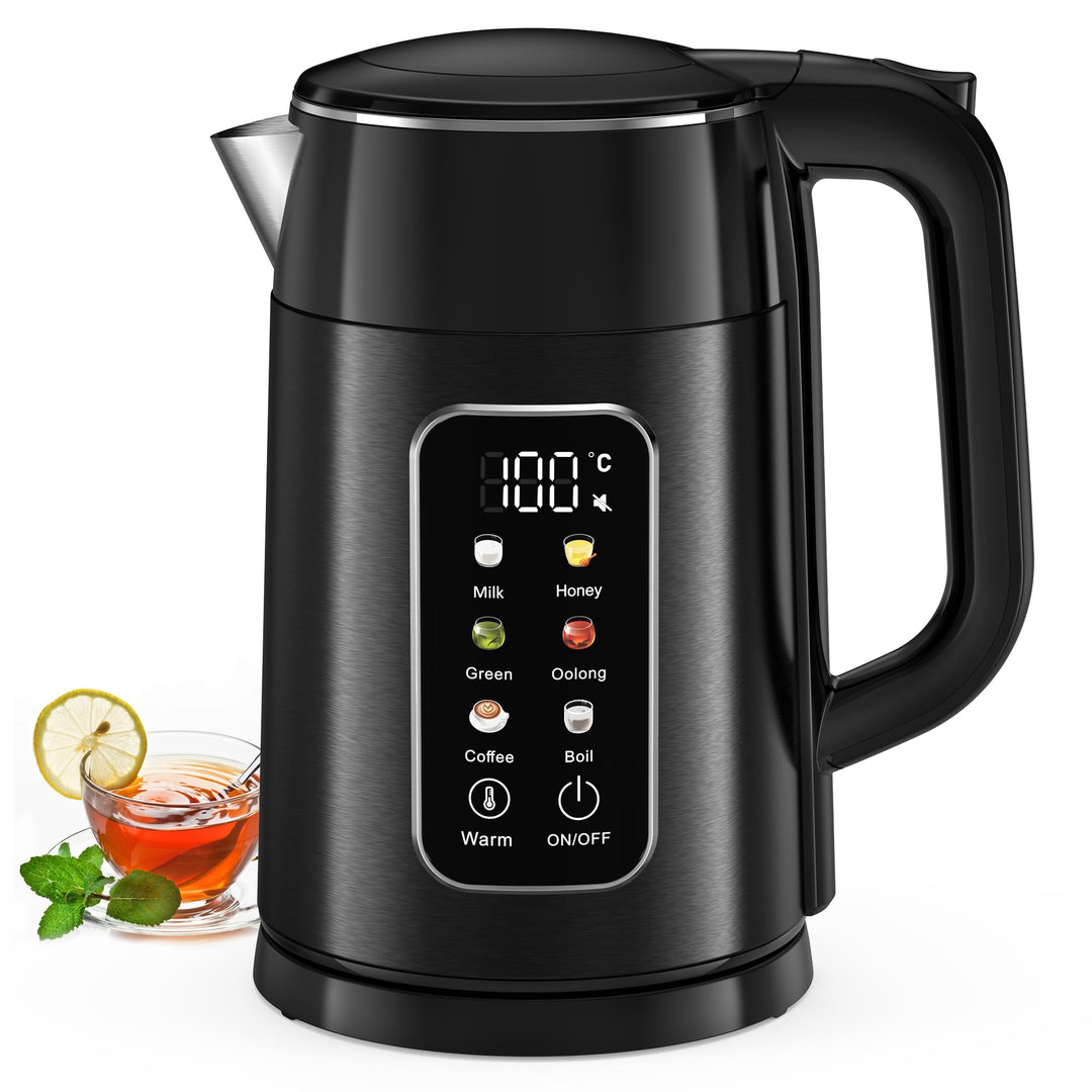 Wasserkocher mit Temperatureinstellung, 1,7L 2200W Elektrisch Edelstahl Wasserkocher mit 6 Temperatu
