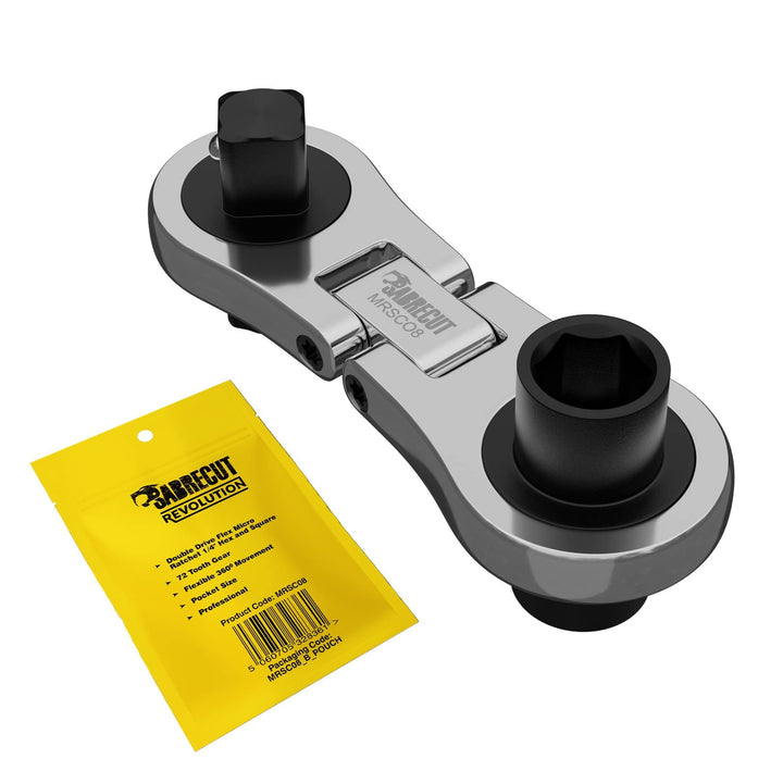 SabreCut 1 x MRSC08 Dual Drive Flex Kleinste Mini Micro Ratsche 6,3 mm Sechskant 6,3 mm Vierkantantr
