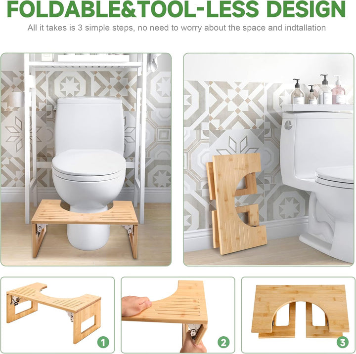 MallKing Toilettenhocker Erwachsene aus Bambus, Klohocker, Kackhocker, 7 Zoll, Toilettenhocker Klapp