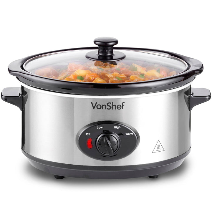 VonShef Schongarer Slow Cooker 3,5L mit Glasdeckel – Edelstahl