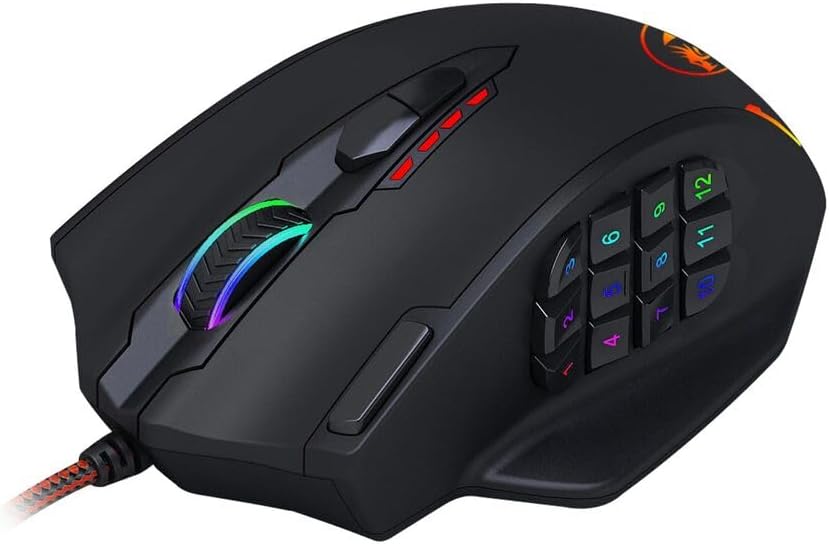 Redragon M908 12400 DPI Impact MMO Gaming-Maus mit 18 programmierbaren Tasten, Gewichtstuning-Kartus