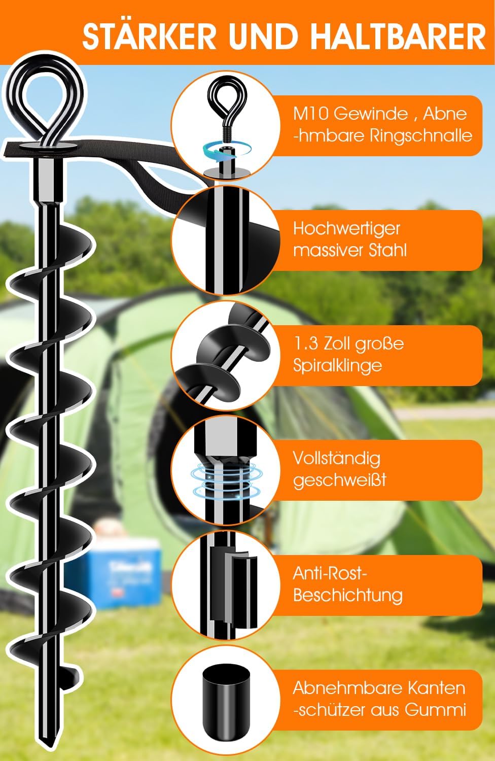 Schwerlast Bodenanker 4 Pack,Robust voll verschraubter Erdanker mit Gurten zur Befestigung von Tramp