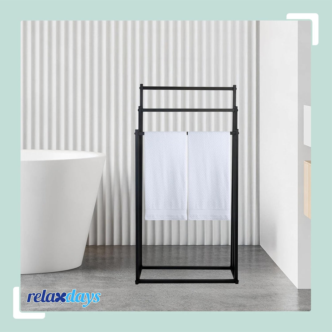 Relaxdays Handtuchständer, HxBxT: 86 x 44 x 21 cm, Metall, 3 Stangen, Badezimmer, stehender Handtuch