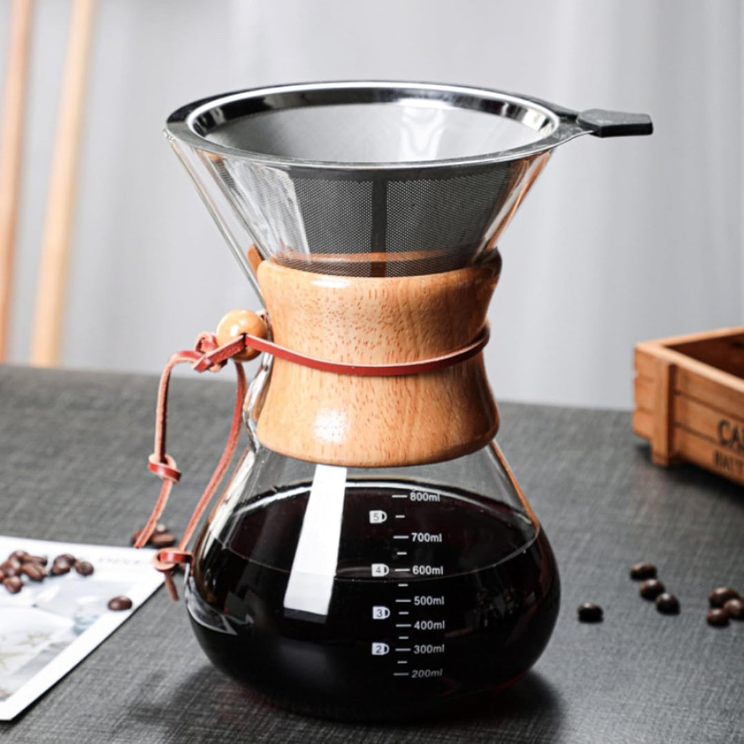 Pour Over Kaffeebereiter, 800 ml Permanentfilter Pour Over Kaffeebereiter, Borosilikat Glaskanne mit