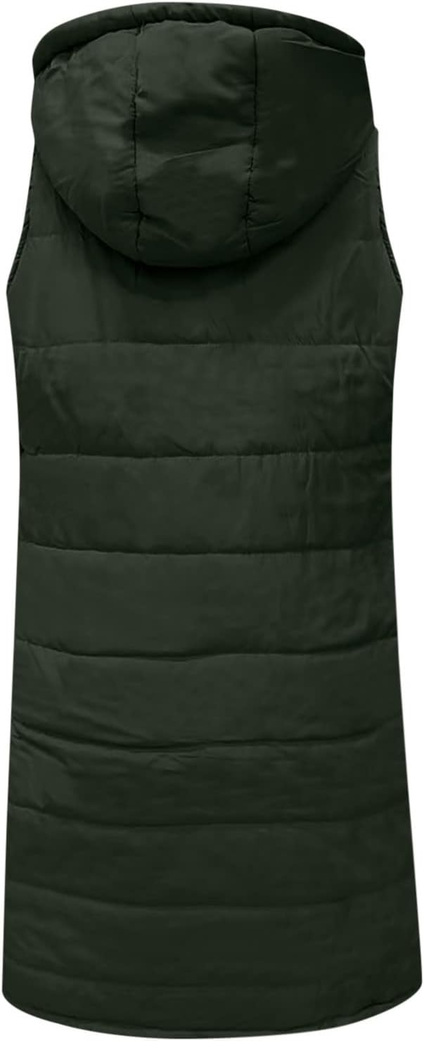 Duohropke Steppweste Damen Lang mit Kapuze Elegant Übergangsjacke Damenwesten Longweste Steppjacke P