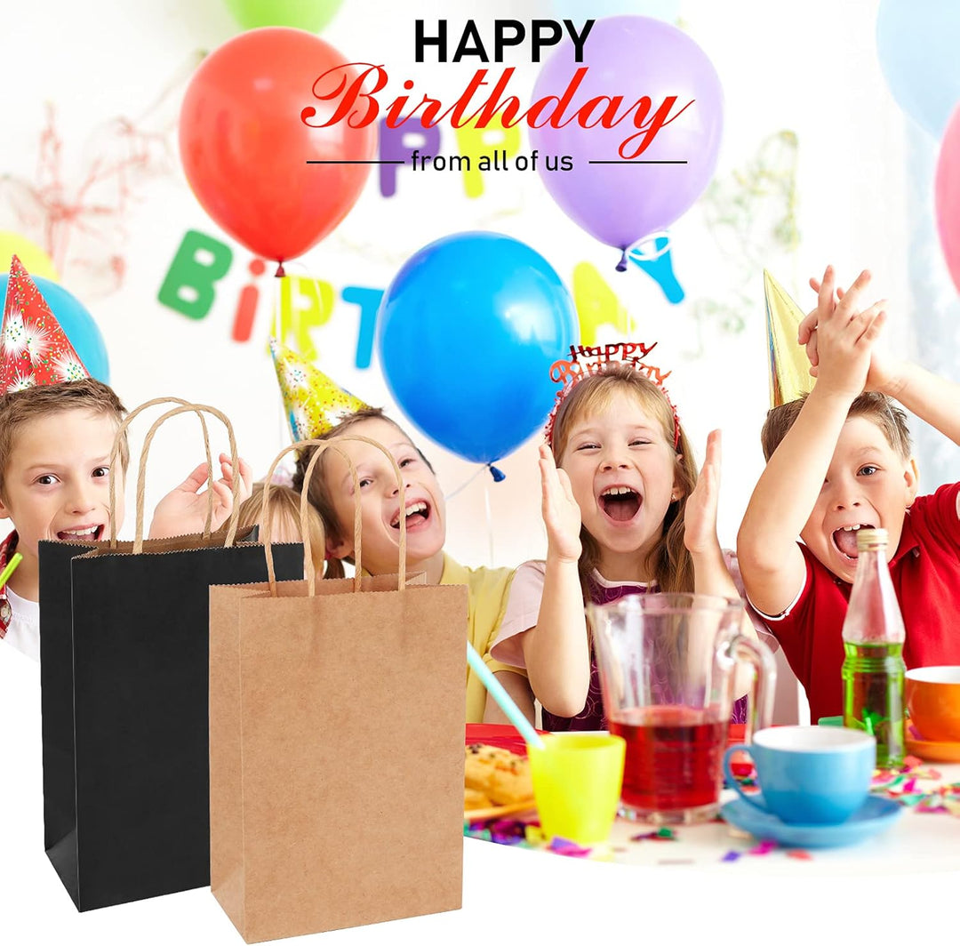 100 Stück Schwarz Papiertüten mit Henkel 18 x 10 x 25 cm Papiertragetaschen, Kraftpapier Geschenktüt