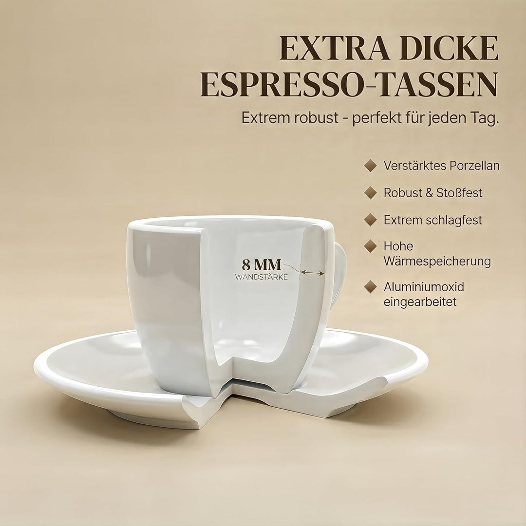 6x Espressotassen | Weiss | Italian Style | dickwandig & schwer | spülmaschinenfest | Espresso 6er S