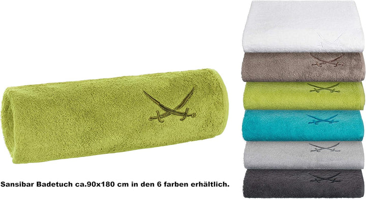 Sansibar Badetuch 90x180 cm 100% Baumwolle mit gesticktem Säbel Logo Strandtuch Saunatuch Grün Einze