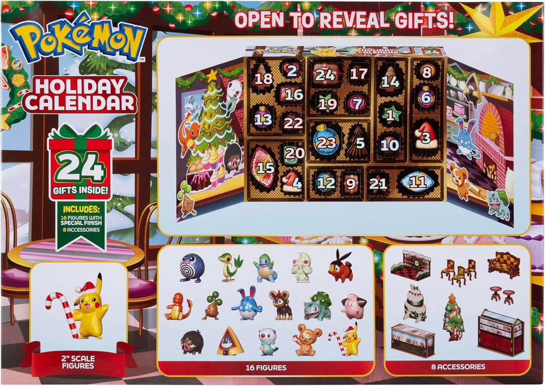 Pokémon PKW4116 - Adventskalender 2025 – Mit 16 exklusiven Battle-Figuren (ca. 5 cm) und 8 festliche