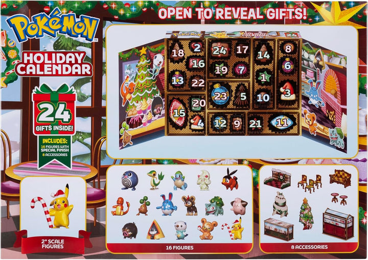 Pokémon PKW4116 - Adventskalender 2025 – Mit 16 exklusiven Battle-Figuren (ca. 5 cm) und 8 festliche