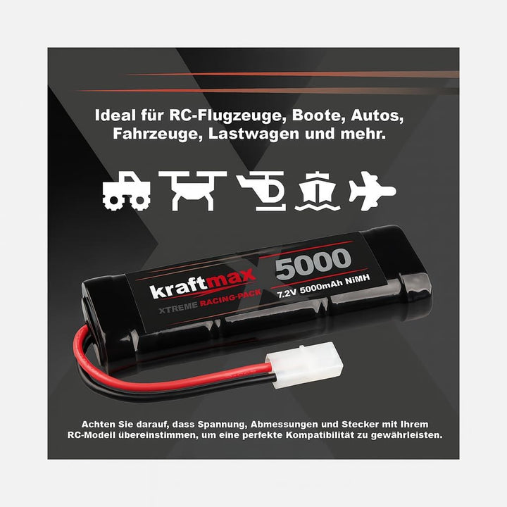 Kraftmax Akku Racing-Pack mit Tamiya-Stecker - 7,2V / 5000mAh / NiMH Akku/Hochleistungs RC Akkupack